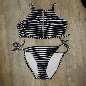High Neck Black Stripe Bikini